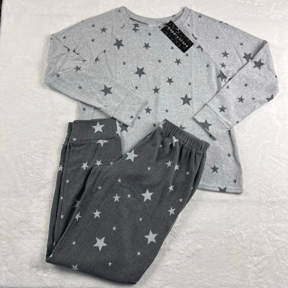 Paper Crane women’s gray Star Cozy Soft Pajama Pants Joggers sz Medium